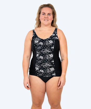 Watery strój kąpielowy dla kobiet plus size w kwiaty - Vale - Czarny/Biały