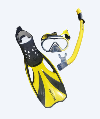 Aqualung zestaw maska + rurka + płetwy do snorkelingu dla dorosłych - Compass - Czarny/żółty