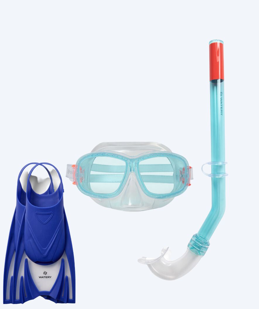 Watery zestaw maska, rurka i płetwy do snorkelingu dla dzieci (4-10) - Wyre/Bimasha - Biały/niebieski