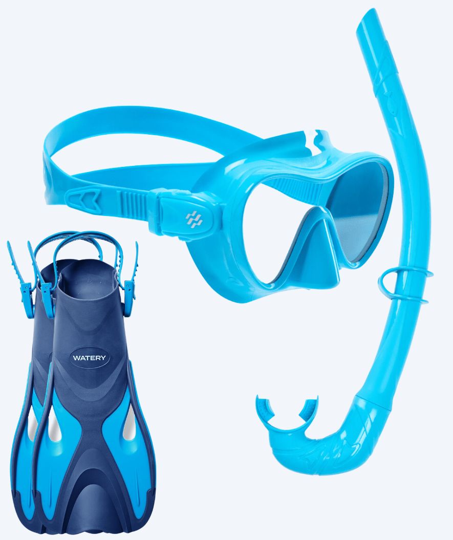Watery zestaw maska, rurka i płetwy do snorkelingu dla dzieci - Fisher/Cliff - Niebieski/jasnoniebieski