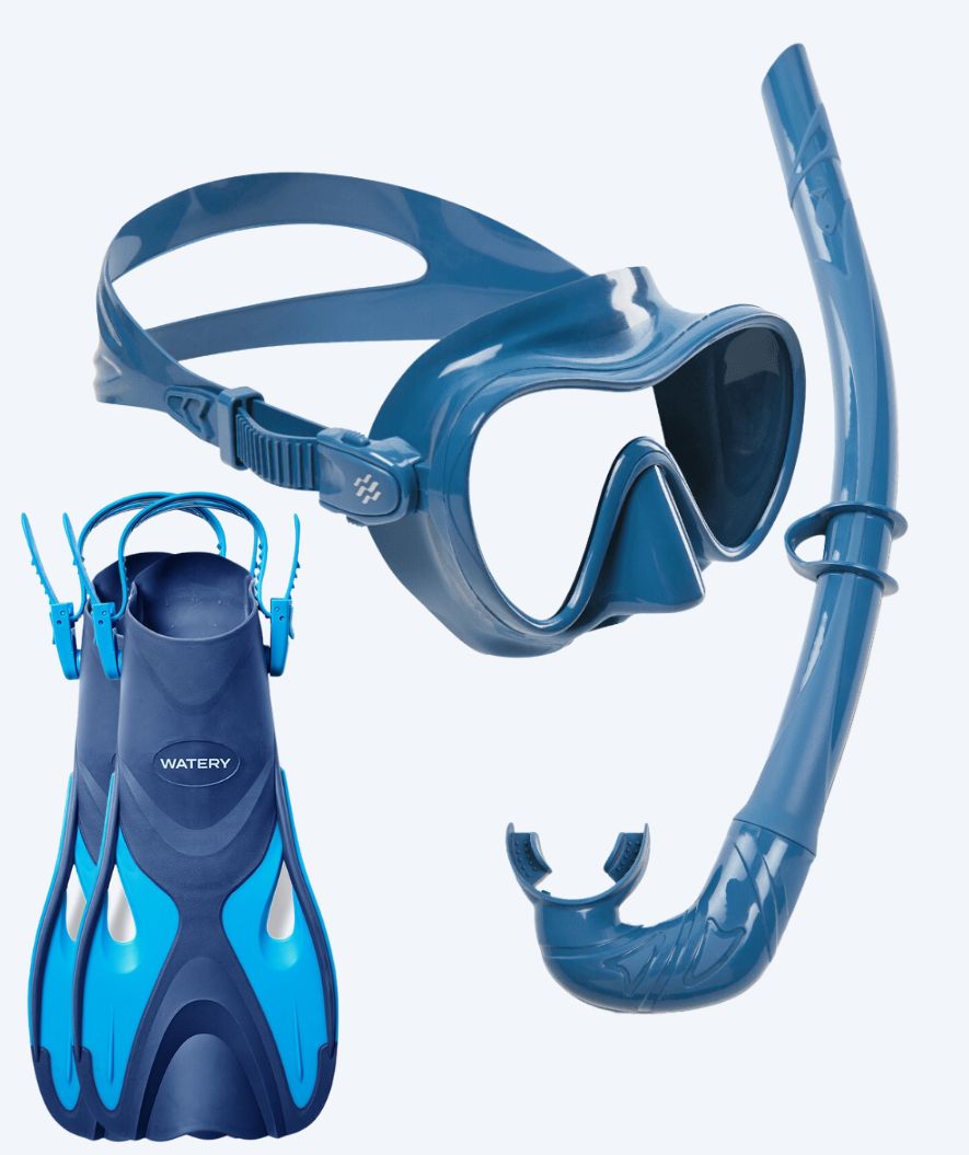 Watery zestaw maska, rurka i płetwy do snorkelingu dla dorosłych - Fisher/Cliff - Niebieski/niebieski