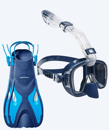 Watery zestaw maska + rurka + płetwy do snorkelingu dla dorosłych - Fisher/Pearl - Niebieski/ciemnoniebieski