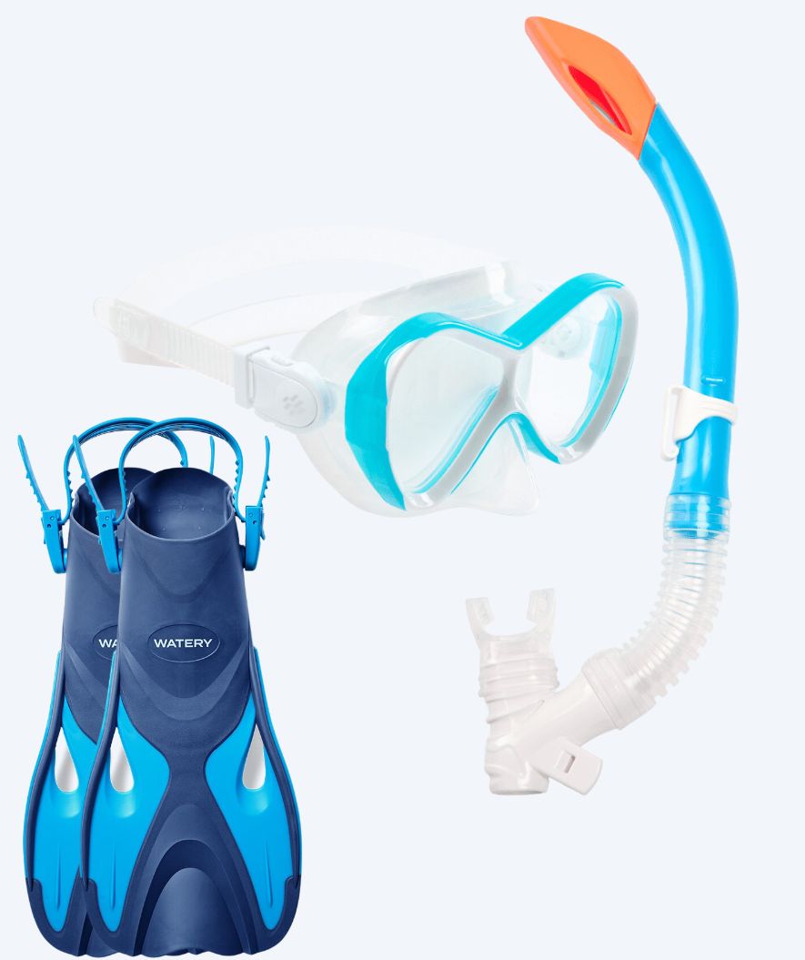 Watery zestaw maska, rurka i płetwy do snorkelingu dla dzieci - Fisher/Triton - Niebieski/jasnoniebieski