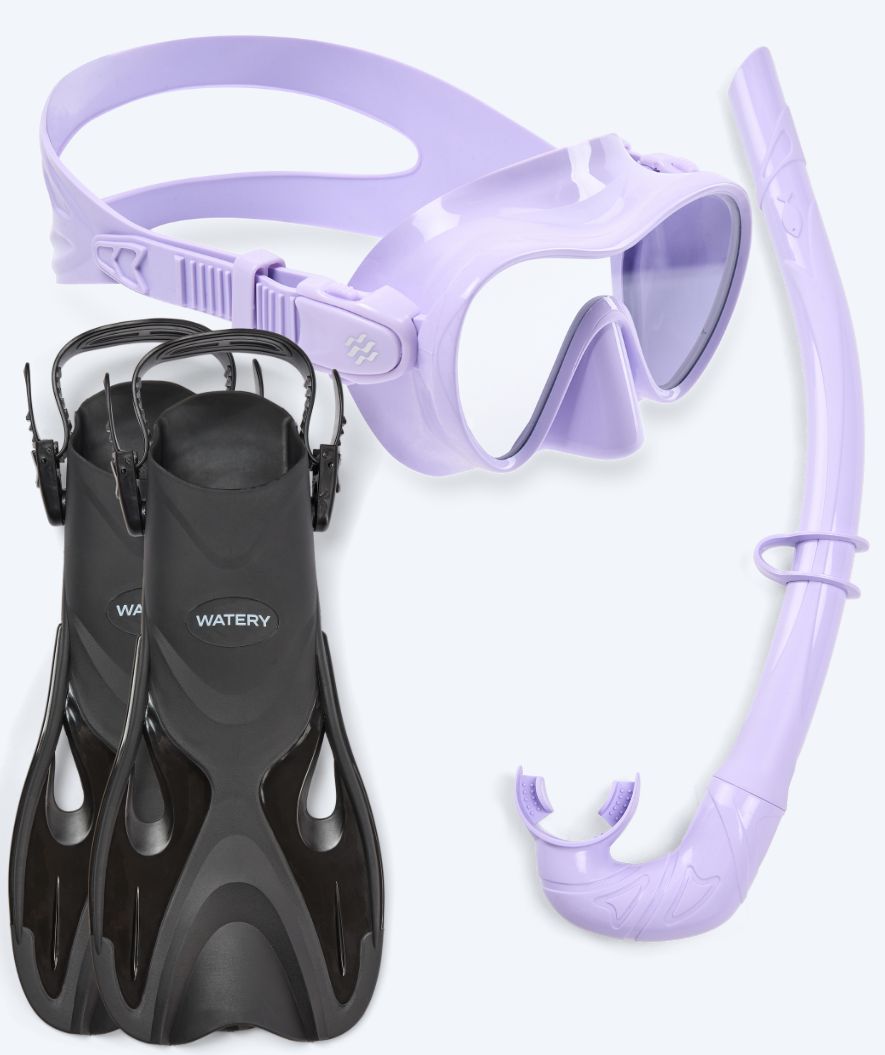 Watery zestaw maska, rurka i płetwy do snorkelingu dla dzieci - Fisher/Cliff - Fioletowy