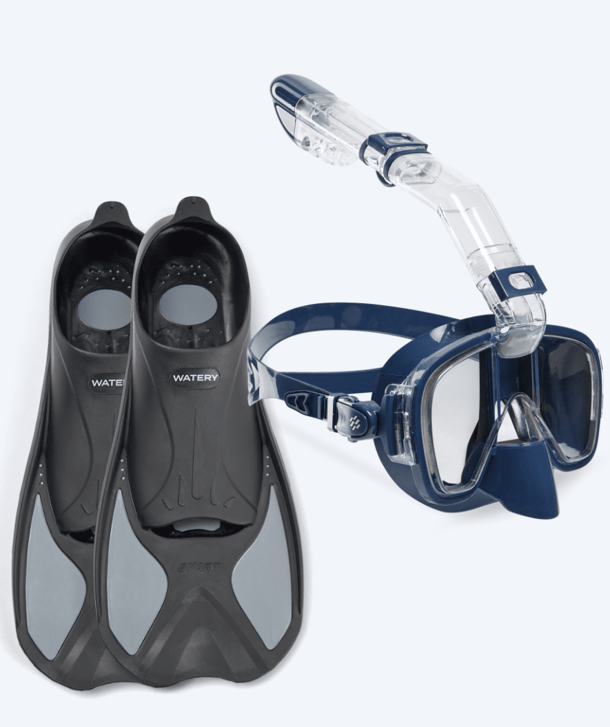 Watery zestaw maska, rurka i płetwy do snorkelingu dla dorosłych - Pike/Pearl - Ciemnoniebieski