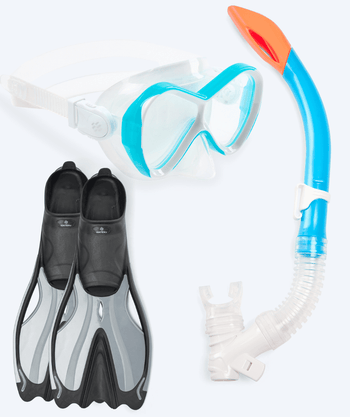 Watery zestaw maska + rurka + płetwy do snorkelingu dla dzieci - Delphina/Triton - Jasnoniebieski