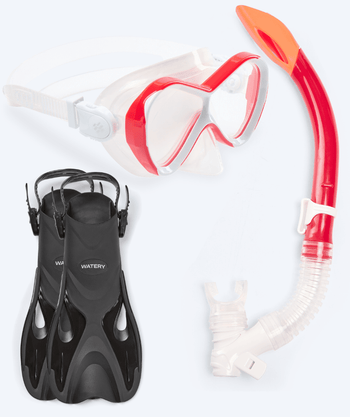 Watery zestaw maska + rurka + płetwy do snorkelingu dla dzieci - Fisher/Triton - Czerwony