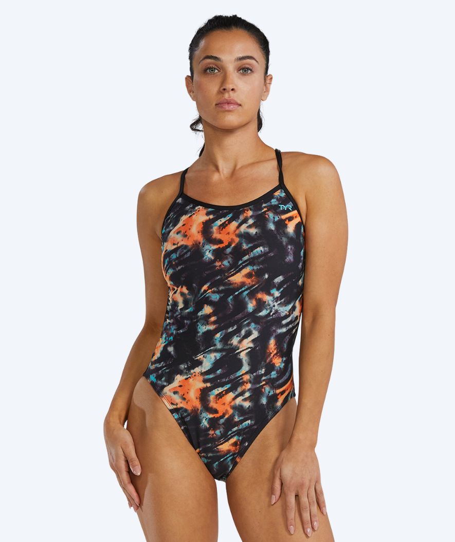 TYR strój kąpielowy dla kobiet - Durafast Elite Trinityfit - Czarny/pomarańczowy