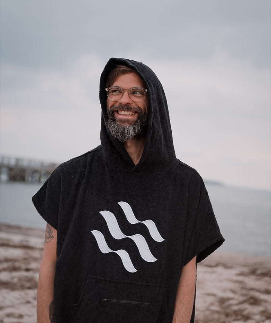 Watery ponczo kąpielowe dla dorosłych - Bawełna - Czarne