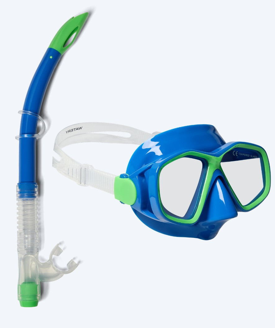 Watery zestaw maska i rurka do snorkelingu dla dzieci (4-10) - Tropical - Niebieski/Zielony