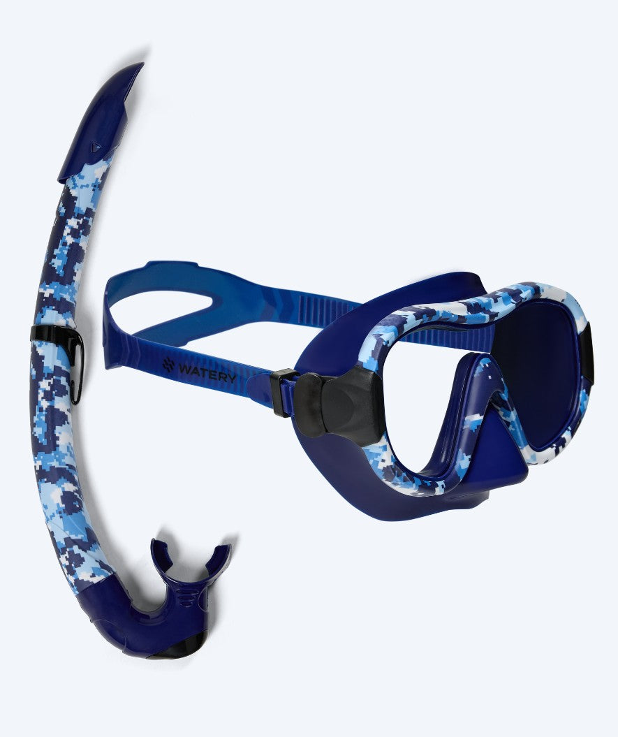Watery zestaw maska i rurka do snorkelingu dla dorosłych - Rudder Camo - Ciemnoniebieski