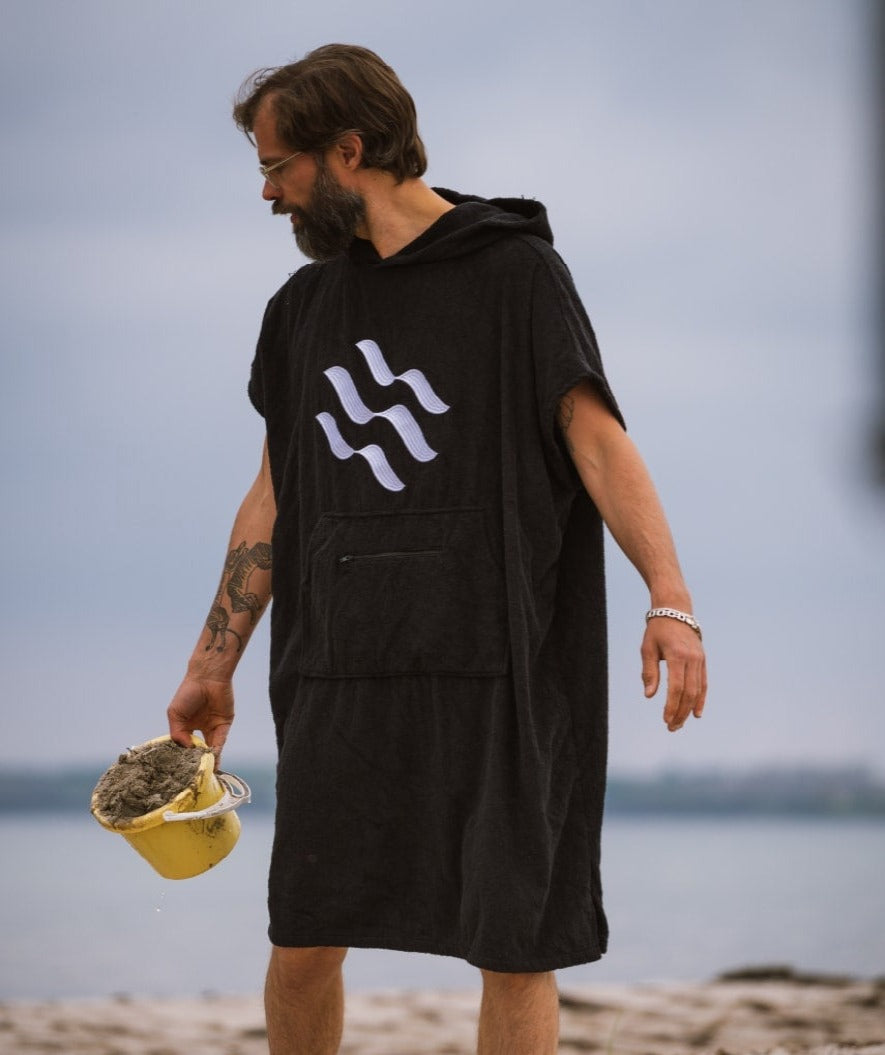 Watery ponczo kąpielowe dla dorosłych - Bawełna - Czarne