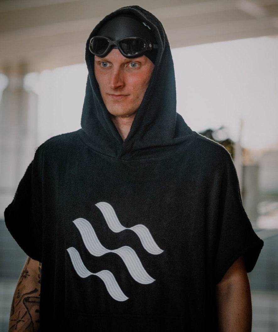 Watery ponczo kąpielowe dla dorosłych - Bawełna - Czarne