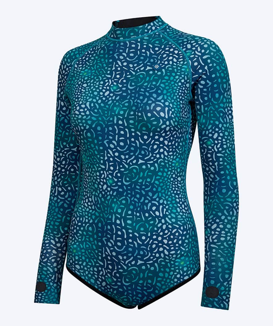 Watery krótka neoprenowa pianka do pływania z długim rękawem damska - Lady Open Back - Zielony/niebieski