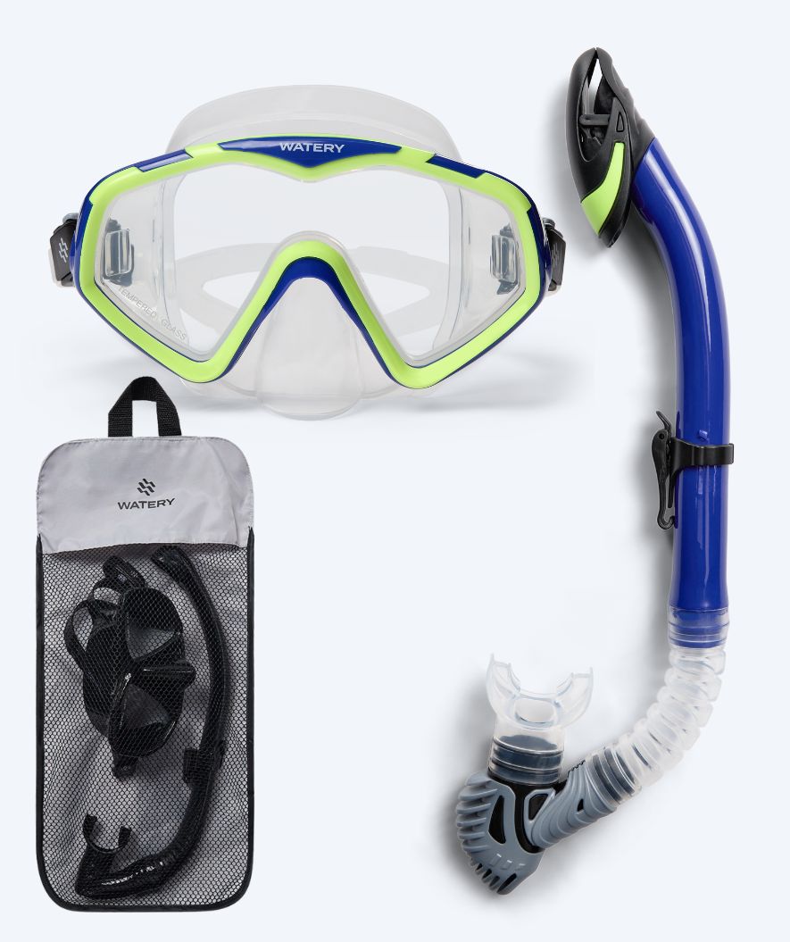 Watery zestaw maska + rurka do snorkelingu dla dorosłych (od 15 lat) - Leach Pro - Niebieski/Żółty