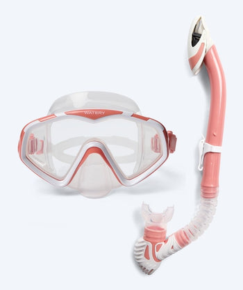 Watery zestaw maska + rurka + płetwy do snorkelingu dla dorosłych (od 15 lat) - Leach Pro - Biały/jasnoróżowy
