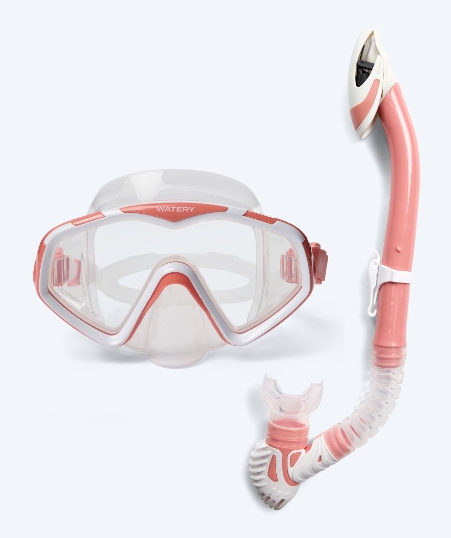 Watery zestaw maska + rurka + płetwy do snorkelingu dla dorosłych (od 15 lat) - Leach Pro - Biały/jasnoróżowy
