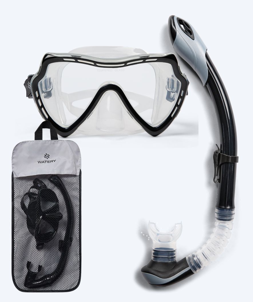 Watery zestaw maska + rurka do snorkelingu dla dorosłych (15+) - Nebula - Czarny