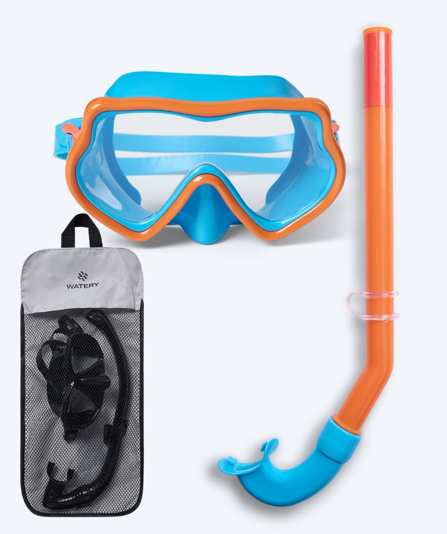 Watery zestaw maska + rurka do snorkelingu dla dzieci (4-10 lat) - Pulina - Niebieski/pomarańczowy