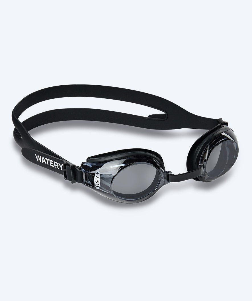 Watery okulary do pływania z korekcją dla dorosłych dalekowidzów - (+2.0) do (+4.5) - Ridley - Czarne (przydymione soczewki)
