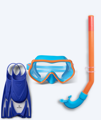 Watery zestaw maska + rurka + płetwy do snorkelingu dla dzieci (4-10 lat) - Pulina/Bimasha - Pomarańczowy/ciemnoniebieski