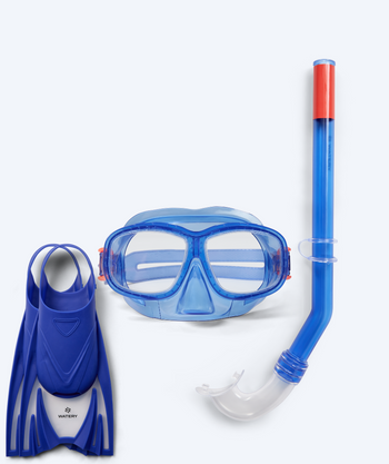 Watery zestaw maska + rurka + płetwy do snorkelingu dla dzieci (4-10 lat) - Wyre/Bimasha - Ciemnoniebieski/ciemnoniebieski
