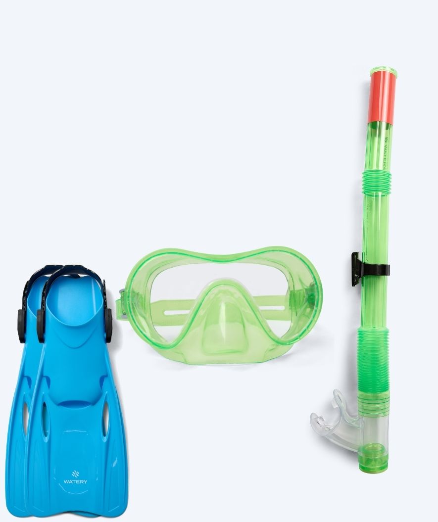Watery zestaw maska, rurka i płetwy do snorkelingu dla junior (8-15) - Jubal/Fleetwood - Zielony/niebieski