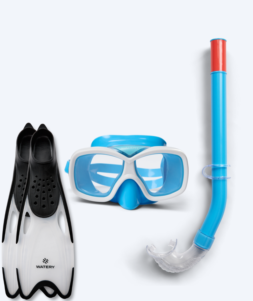 Watery zestaw maska, rurka i płetwy do snorkelingu dla junior (8-15) - Misu/Rilian - Niebieski/czarny