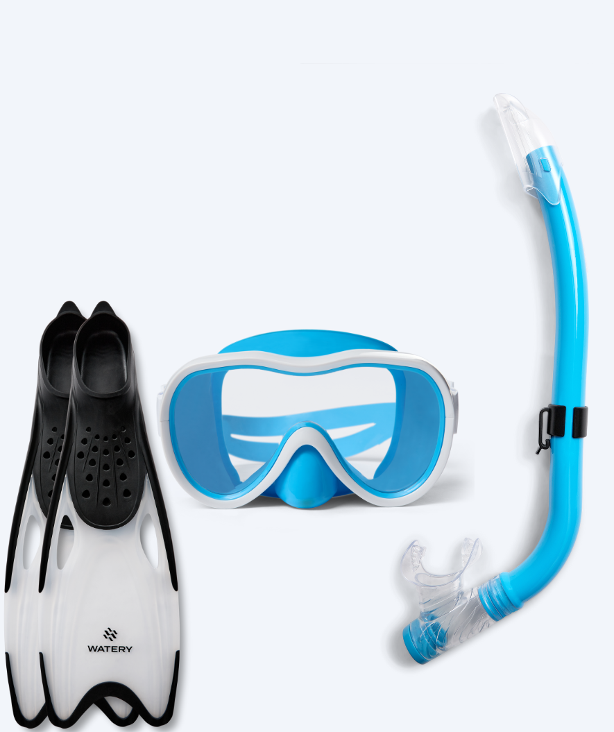 Watery zestaw maska, rurka i płetwy do snorkelingu dla junior (8-15) - Odine/Rilian - Niebieski/czarny