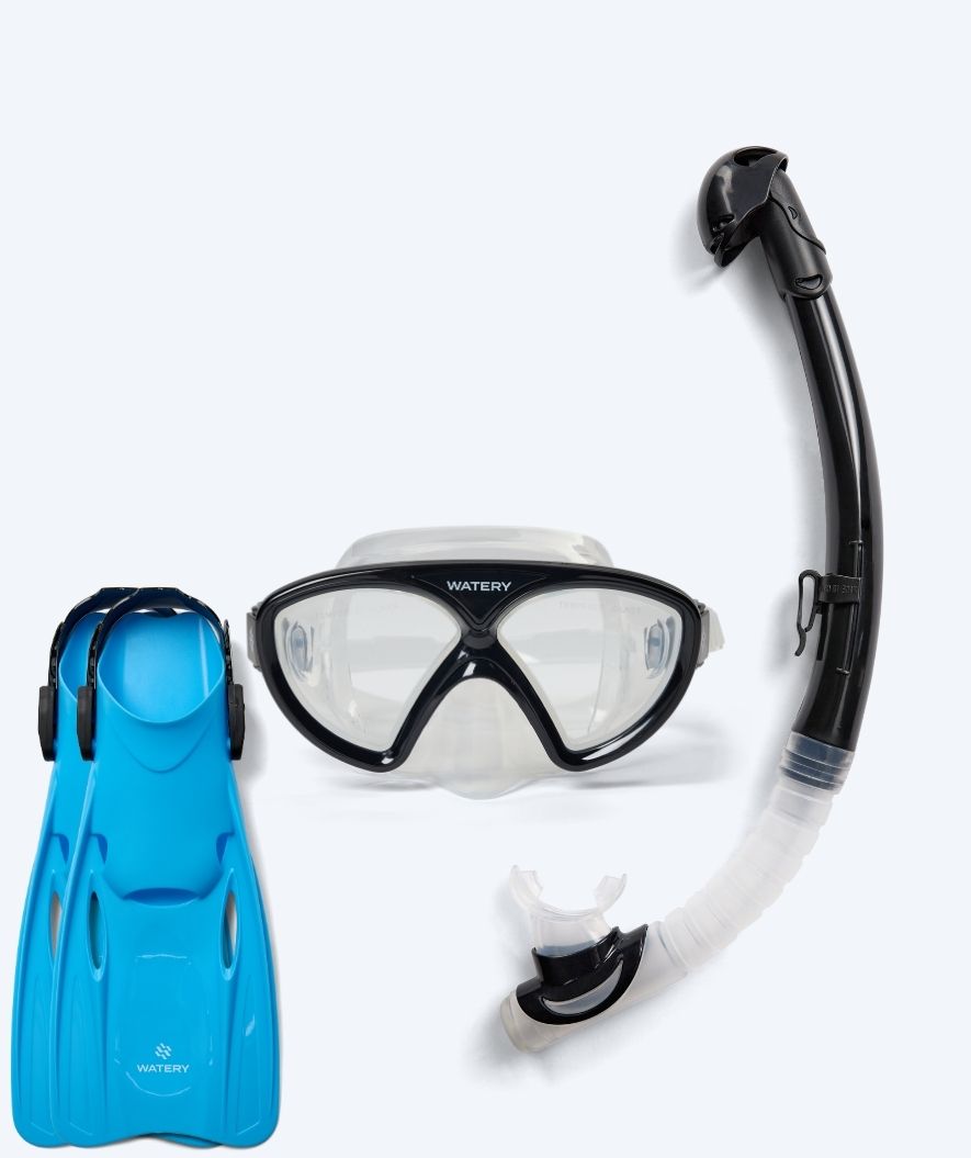 Watery zestaw maska, rurka i płetwy do snorkelingu dla junior (8-15) - Ohio/Fleetwood - Czarny/niebieski