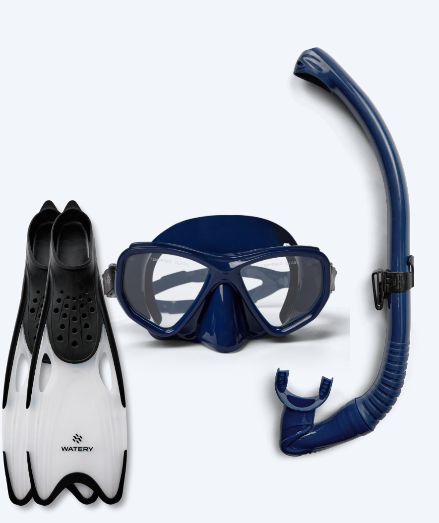 Watery zestaw maska + rurka + płetwy do snorkelingu dla dorosłych (15+) - Fenton/Rilian - Ciemnoniebieski/czarny