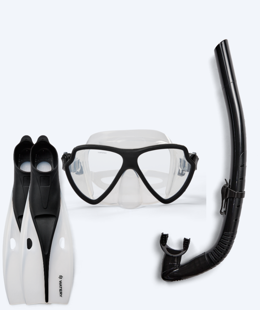 Watery zestaw maska + rurka + płetwy do snorkelingu dla dorosłych (od 15 lat) - Itzel/Breeve - Czarny
